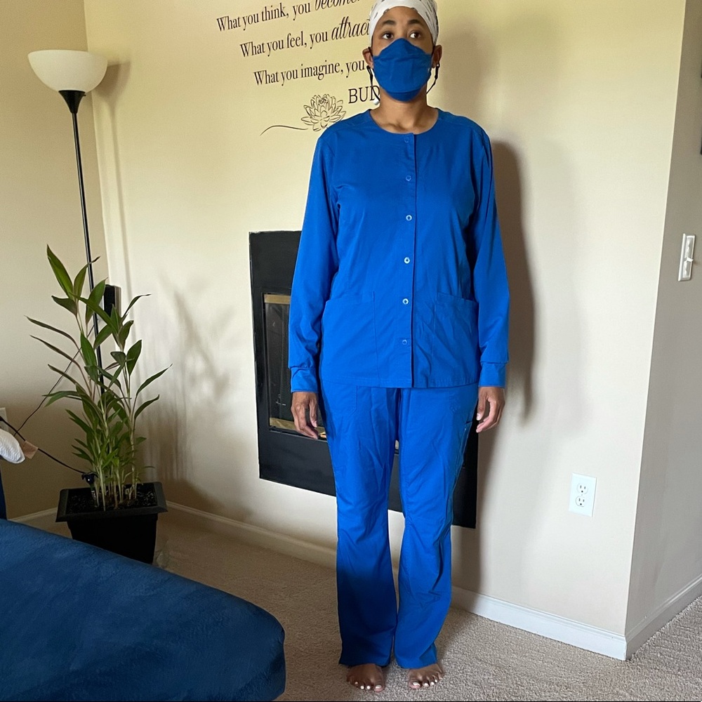 Women’s Royal Blue Scrub Set with matching mask